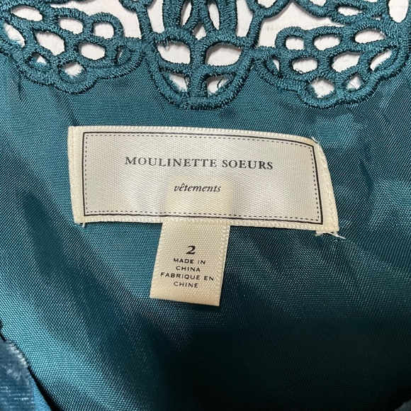 ANTHROPOLOGIE MOULINETTE SOEURS Matilija Teal Silk & Velvet Burnout Dress Sz 2 - Picture 5 of 11